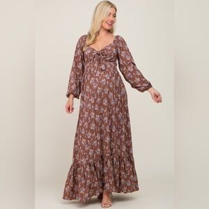 Pink blush Maternity Mocha Front Tie Maxi Dress